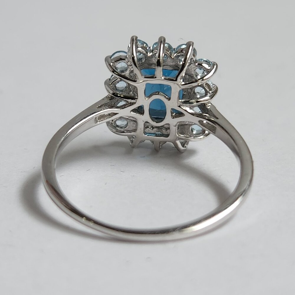Estate Deep Blue Emerald-Cut Halo Ring with White Accents - Picture 2 of 15
